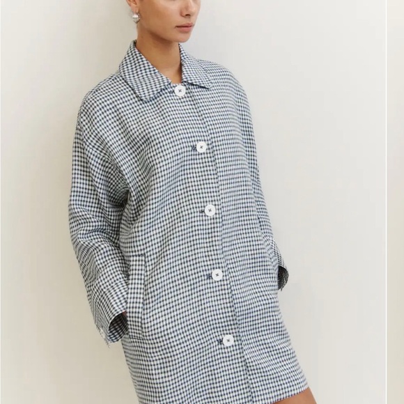 BNWT Reformation Irene Linen Slate Checkered Jacket Medium - Picture 2 of 10